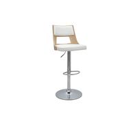 Tabouret de bar réglable pivotants 360° blanc et bois clair GARBO