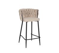 Tabouret de bar River - Livin24 - Chenille beige - Dossier tressé - Confortable