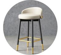 Tabouret De Bar Rond Réglable en Métal Chaise De Bar Haute Moderne pour Comptoir De Cuisine Et Tabourets De Bar De Salle à Manger avec Dossier, Siège en Cuir PU, Cadre Noir, White, 65 cm