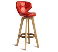 Tabouret de bar rotatif avec dossier et repose-pieds - Siège en polyuréthane rouge - Chaise de salle à manger pour cuisine, pub et café - Pieds en bois - Charge maximale : 150 kg - Hauteur d'assise