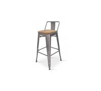 Tabouret de Bar Style Industriel avec Dossier en métal Brut Aspect galvanisé et Assise en Bois Clair - Hauteur 76 cm