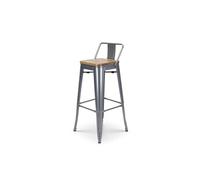 Tabouret de Bar Style Industriel avec Dossier en métal Silver et Assise en Bois Clair - Hauteur 76 cm
