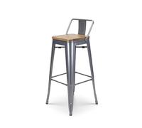 Tabouret de Bar Style Industriel avec Dossier en métal Silver et Assise en Bois Clair - Hauteur 76 cm