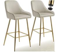 Tabouret de bar - TECTAKE - Lot de 2 tabourets AVANE avec aspect velours avec dossier rembourré, 48,5 x 57 x 108 cm - Beige