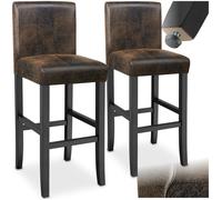 TECTAKE Ensemble de 2 tabourets de bar Rembourré avec dossier Pieds en bois massif - Marron Foncé