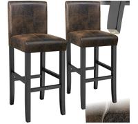 TECTAKE Ensemble de 2 tabourets de bar Rembourré avec dossier Pieds en bois massif - Marron Foncé