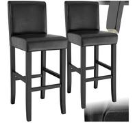 TECTAKE Ensemble de 2 tabourets de bar Rembourré Pieds en bois massif avec un dossier et un Repose-pieds - Noir