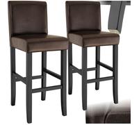 TECTAKE Ensemble de 2 tabourets de bar Rembourré Pieds en bois massif avec un dossier et un Repose-pieds - Marron