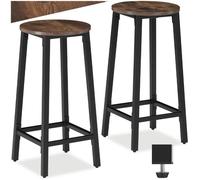 Tabouret de bar - TECTAKE - Lot de 2 tabourets de bar CORBY au style industriel, en bois et acier, avec repose-pieds - Bois foncé