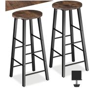 Tabouret de bar - TECTAKE - Lot de 2 tabourets de bar KEYNES style industriel, en bois et acier époxy, repose-pieds - Bois foncé