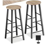 Tabouret de bar - TECTAKE - Lot de 2 tabourets KEYNES en bois et acier au style industriel et hauteur d'assise 72,5 cm - Bois clair