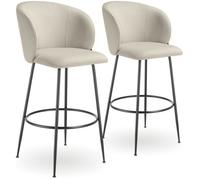 Tabouret de bar - TECTAKE - Lot de 2 tabourets LUANA aspect velours et repose-pieds 51 x 60 x 106 cm - Crème/Noir