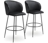 Tabouret de bar - TECTAKE - Lot de 2 tabourets LUANA aspect velours rembourrés et repose-pieds 51 x 60 x 106 cm - Noir/Noir
