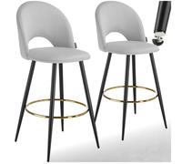 Tabouret de bar - TECTAKE - Lot de 2 tabourets SACHEL aspect velours et repose-pieds 49 x 58 x 110 cm - Gris clair/Noir