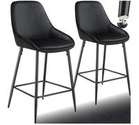 Tabouret de bar - TECTAKE - Lot de 2 tabourets SIERA aspect velour et acier revêtu, avec repose-pieds 49 x 54 x 100 cm - Noir