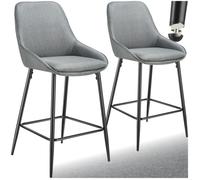 Tabouret de bar - TECTAKE - Lot de 2 tabourets SIERA aspect velour et acier revêtu, avec repose-pieds 49 x 54 x 100 cm - Gris/Noir