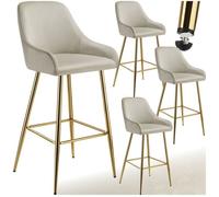 Tabouret de bar - TECTAKE - Lot de 4 tabourets AVANE avec aspect velours avec dossier rembourré, 48,5 x 57 x 108 cm - Beige