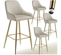 Tabouret de bar - TECTAKE - Lot de 4 tabourets AVANE avec dossier rembourré en aspect velours 48,5 x 57 x 108 cm - Beige