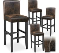 Tabouret de bar - TECTAKE - Lot de 4 tabourets avec dossier rembourré et pieds en bois massif - Marron foncé
