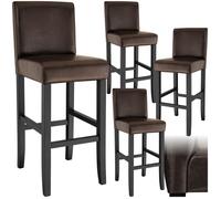 Tabouret de bar - TECTAKE - Lot de 4 tabourets avec pieds en bois massif et repose-pieds hauteur d'assise 76 cm- Marron