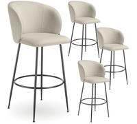 Tabouret de bar - TECTAKE - Lot de 4 tabourets LUANA aspect velours et repose-pieds 51 x 60 x 106 cm - Crème/Noir