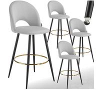 tectake® Lot de 4 Tabouret Bar Aspect Velours Chaise de Bar avec Repose-Pieds Chaise Haute Cuisine pour îlot Central H110cm Rembourrée avec Dossier Tabouret Haut Cuisine comptoir Bar