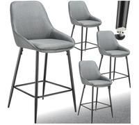 Tabouret de bar - TECTAKE - Lot de 4 tabourets SIERA avec tissu doux et repose-pieds, 49 x 54 x 100 cm - Gris/noir