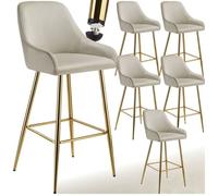 Tabouret de bar - TECTAKE - Lot de 6 tabourets AVANE avec aspect velours avec dossier rembourré, 48,5 x 57 x 108 cm - Beige