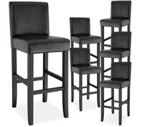 Tabouret de bar - TECTAKE - Lot de 6 tabourets avec pieds en bois massif et repose-pieds hauteur d'assise 76 cm - Noir