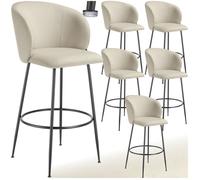 Tabouret de bar - TECTAKE - Lot de 6 tabourets LUANA aspect velours et repose-pieds 51 x 60 x 106 cm - Crème/Noir