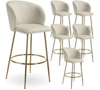 Tabouret de bar - TECTAKE - Lot de 6 tabourets LUANA aspect velours et repose-pieds 51 x 60 x 106 cm - Crème/Or
