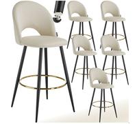 tectake® Lot de 6 Tabouret Bar Aspect Velours Chaise de Bar avec Repose-Pieds Chaise Haute Cuisine pour îlot Central H110cm Rembourrée avec Dossier Tabouret Haut Cuisine comptoir Bar