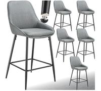 Tabouret de bar - TECTAKE - Lot de 6 tabourets SIERA avec tissu doux et repose-pieds, 49 x 54 x 100 cm - Gris/noir