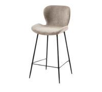 Tabouret de bar tissu beige pieds métal noir
