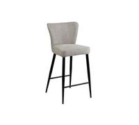 Tabouret de Bar Tissu Gris Clair Chiné Pieds Métal Noir Mat - MAURINE -