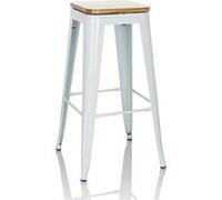hjh OFFICE Tabouret de Bar pivotant VANTAGGIO High WS Tabouret au Design Industriel empilable, Assise en Bois pivotant sur 360°, Blanc