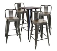 Tabouret de Bar - VIVOLILV - Lot de 4 Tabourets Haut Industriel avec Dossier et siège en Bois - Metal - 42x42x84 cm