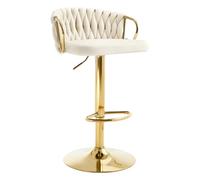 Tabouret de Bar WOLTU - Dossier Tissé avec Repose-Pieds - Base Évasée en Métal - Crème W0ATT0812-1