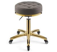 Tabouret de barbier Robuste en métal hydraulique, pivotant et à roulettes, Hauteur réglable avec Tige dorée for Cuisine, Salon, Massage, Clinique, Bar, Bureau(J)