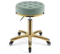 Tabouret de barbier Robuste en métal hydraulique, pivotant et à roulettes, Hauteur réglable avec Tige dorée for Cuisine, Salon, Massage, Clinique, Bar, Bureau(B)