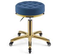 Tabouret de barbier Robuste en métal hydraulique, pivotant et à roulettes, Hauteur réglable avec Tige dorée for Cuisine, Salon, Massage, Clinique, Bar, Bureau(A)