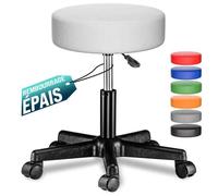 Tabouret de bureau CASARIA - Pivotant 360° - Hauteur réglable 46-60 cm - Rembourrage 10 cm - Avec roulettes - Blanc