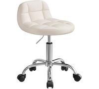 WOLTU Tabouret de Bureau, Tabouret Coiffeuse, Velours, Crème Blanc | Tabouret avec Dossier Réglable en Hauteur Entre 43,5 et 55cm, Pivotant à roulettes