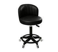 Tabouret De Bureau Ergonomique avec Dossier Hauteur Réglable 43-55 Cm | Tabouret Reglable Coiffeuse Rotation À 360°, Tabouret Roulant Garage Et Des Pédales Cuir PU, Pour Salon De Manucure(Black)