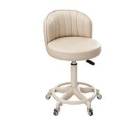 Tabouret De Bureau Ergonomique avec Dossier Hauteur Réglable 43-55 Cm | Tabouret Reglable Coiffeuse Rotation À 360°, Tabouret Roulant Garage Et Des Pédales Cuir PU, Pour Salon De Manucure(Beige)