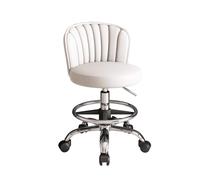 Tabouret de Bureau Ergonomique avec Dossier Hauteur Réglable 53-73 cm | Tabouret Coiffeuse a Roulette, Tabourets de Coiffure 8 Couleurs, pour Salon de Manucure, Cuisine(White)