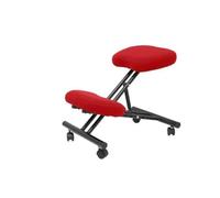 Tabouret de bureau ergonomique fixe, réglable en différentes positions et à roulettes. siège rembourré en tissu BALI rouge (AVEC