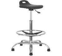 Waytex Siège Assis-Debout, Tabouret de Bureau Haut, Réglable 55-79 cm, Assise Ergonomique, Repose Pied Réglable, Pieds Fixes, Structure métal chromé, pour Bureau et Tables Hautes