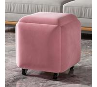 Tabouret de canapé empilable 5 en 1, Tabouret Ottoman gigogne, Repose-Pieds Cube, Banc Ottoman carré en Tissu technologique avec roulettes, for Salon, Salle à Manger(Pink)