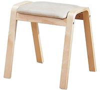 Tabouret de Change, Repose-Pieds en Cuir, Rangement Moderne en Bois Massif, revêtement en Cuir PU, Tabouret de Maquillage, Tabouret en Bois à 4 Pieds(Wood Color)